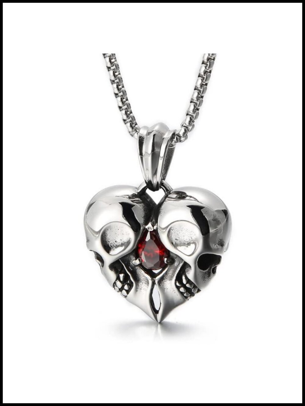 Gothic Skull Heart Necklace Stainless Steel 27.5 Inch Chain Men